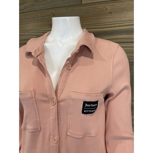 Kittenish Juicy Couture Ribbed Stretch Dress Medium Long Sleeve Pink Drawstring - Picture 3 of 7